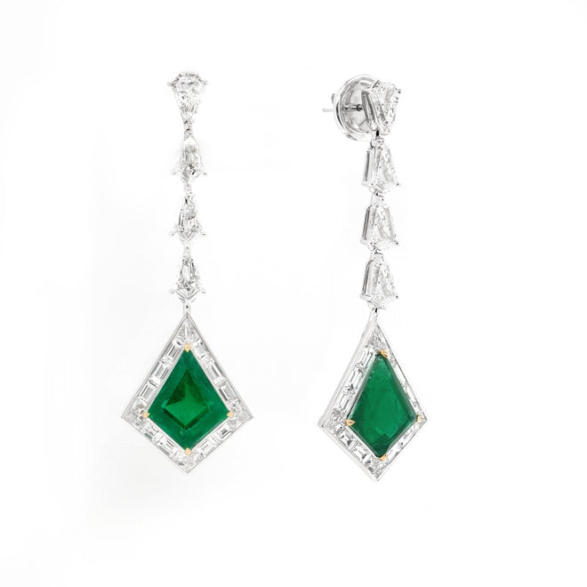  6.75 / 6.36 cts Emerald with Diamond Earrings