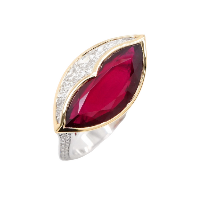 4.013 cts Heart Shape Ruby with Diamond Ring