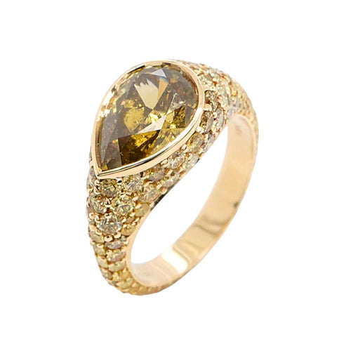 3.11 cts Fancy Yellow Pear Shape Diamond Ring