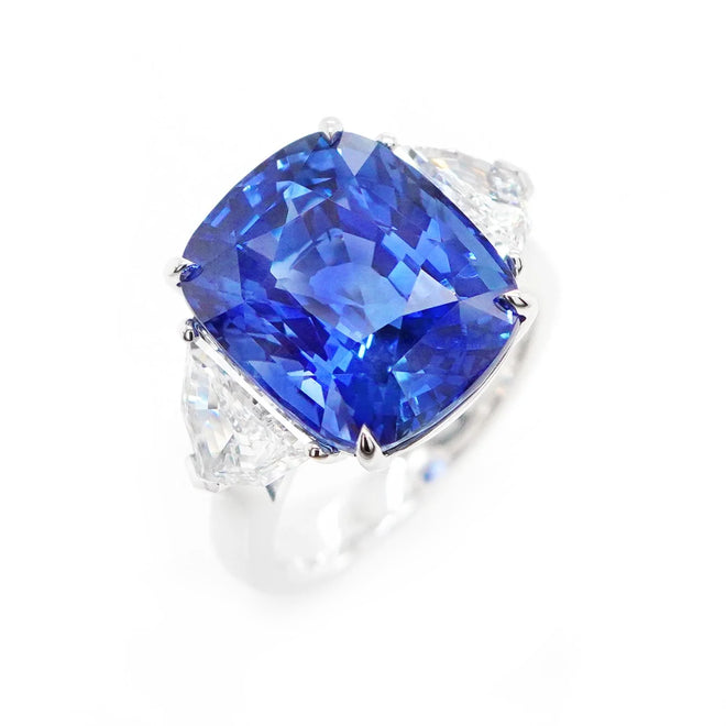 13.82 cts Blue Cushion Sapphire with Diamond Ring