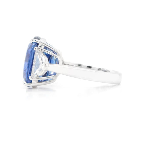 13.82 cts Blue Cushion Sapphire with Diamond Ring