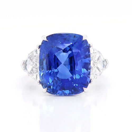 13.82 cts Blue Cushion Sapphire with Diamond Ring