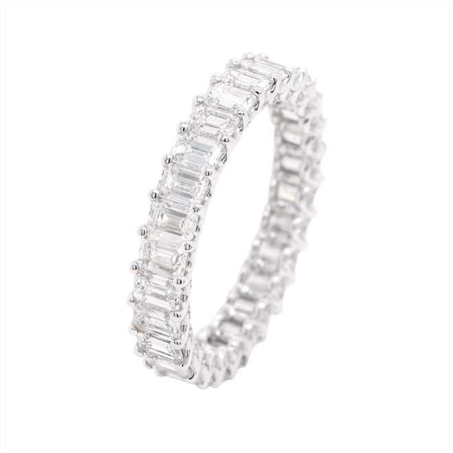 2.78 cts White Emerald-cut Diamond with White Diamond Pavé Eternity Ring