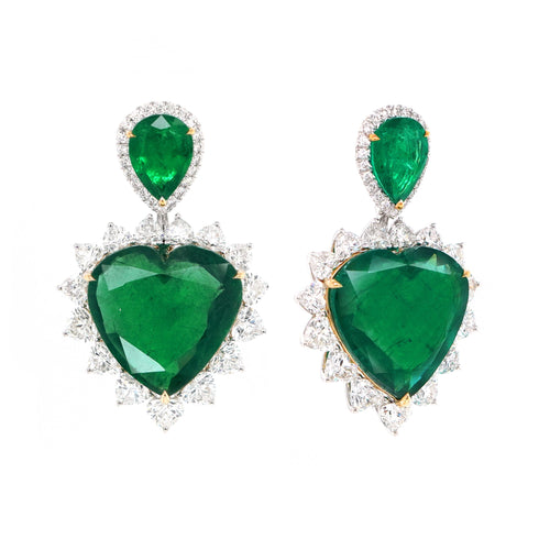 28.602 / 5.70 cts Pear Shape Emerald with Diamond Earrings