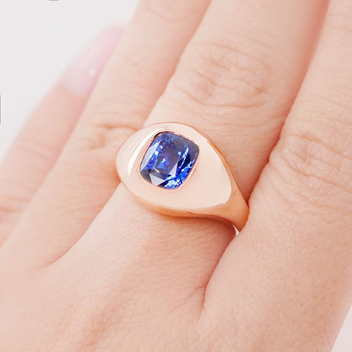 2.923 Blue Cushion Sapphire Ring