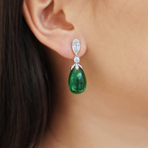 21.66 / 21.13 cts Emerald with Diamond DROP Earring