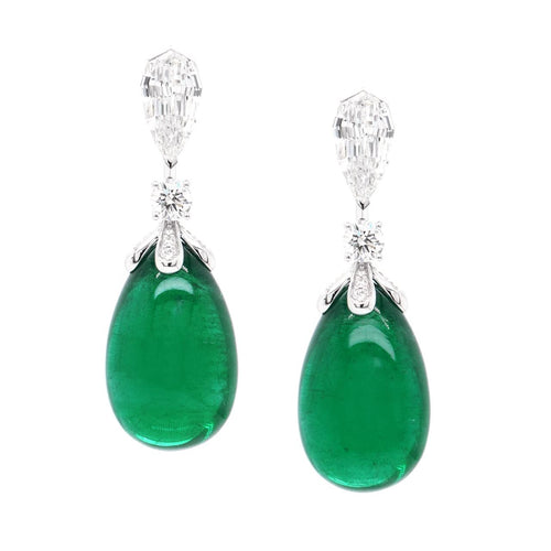 21.66 / 21.13 cts Emerald with Diamond DROP Earring