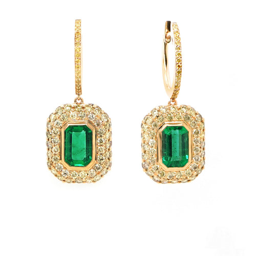  1.34 / 0.85  cts Emerald with Diamond Earrings