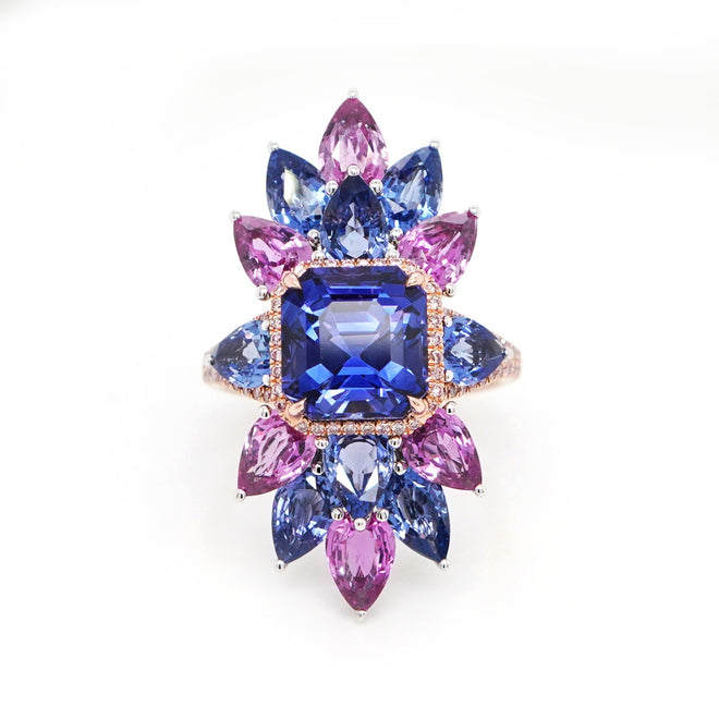 5.342 / 4.13 / 2.74 cts Blue Sapphire Ring