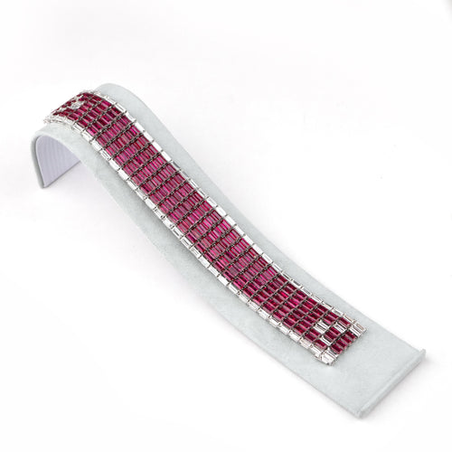 40.01 / 11.44 cts Unheated Baguette Ruby with Diamond Bracelet