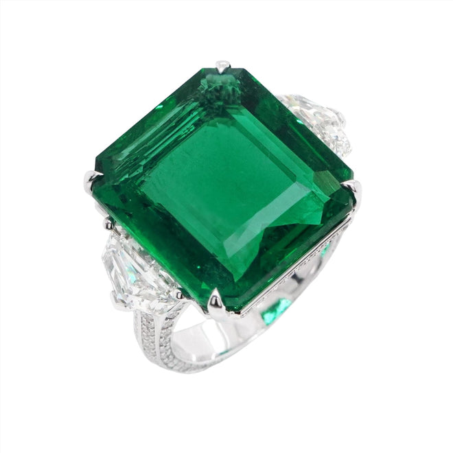 13.627 cts Octagon Emerald with Diamond Ring (ENQUIRE)