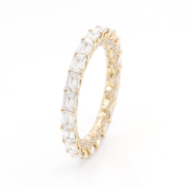 2.23 cts Fancy Emerald-cut Diamond with White Diamond Pavé Eternity Ring