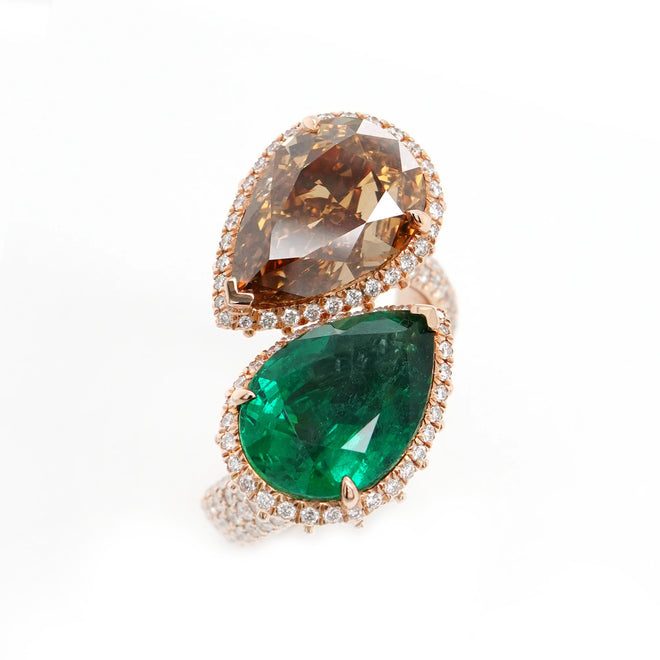 5.01 / 4.75 cts Emerald with Fancy Diamond Ring