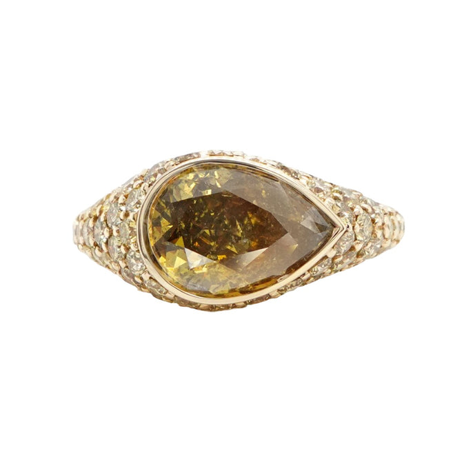 3.11 cts Fancy Yellow Pear Shape Diamond Ring
