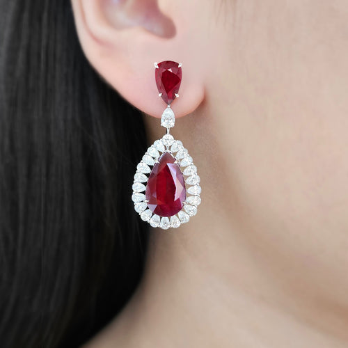8.090 / 4.08 cts Unheated Ruby with Diamond Earrings