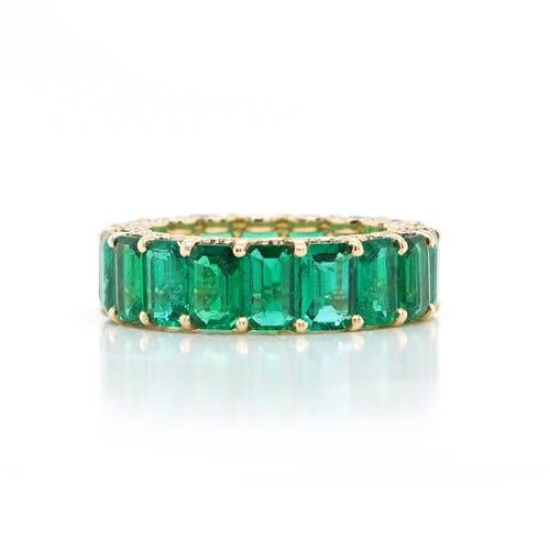 8.18 / 0.47 cts Octagon Emerald with Yellow Diamond Pavée Eternity Ring