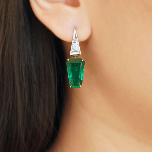 6.682 / 6.376 cts Fancy Emerald with Diamond Earrings