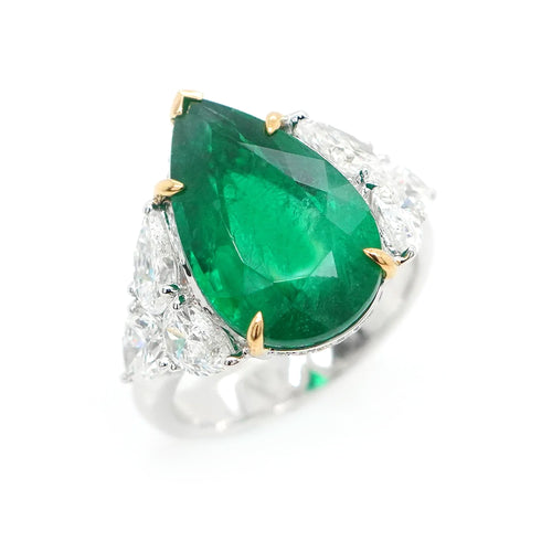 7.194 / 1.93 cts Pear Shape Emerald with Diamond Ring (ENQUIRE)