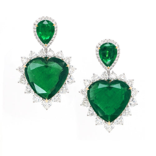 28.602 / 5.70 cts Pear Shape Emerald with Diamond Earrings