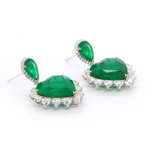 28.602 / 5.70 cts Pear Shape Emerald with Diamond Earrings