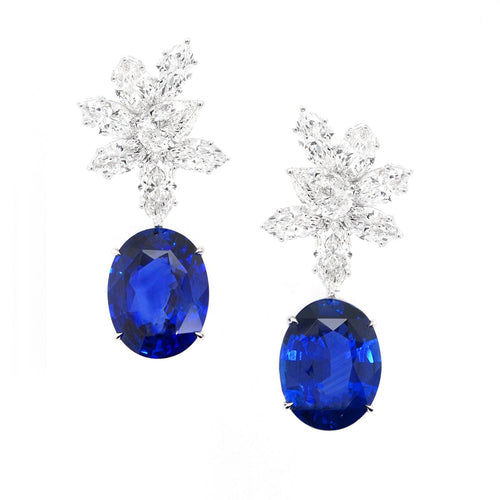 13.483 / 11.132 cts Blue Sapphire with Diamond Earrings (ENQUIRE)