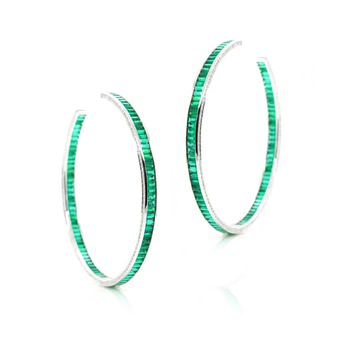  9.71 cts Baguette Emerald Eternity Hoops