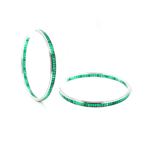  9.71 cts Baguette Emerald Eternity Hoops