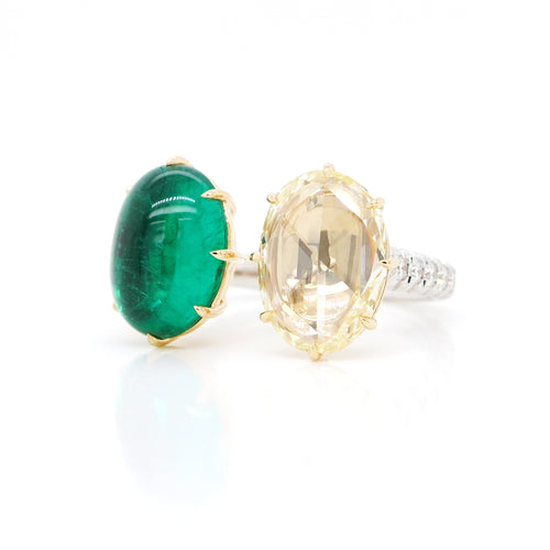 4.27 / 2.58 cts Emerald with Fancy Diamond Ring