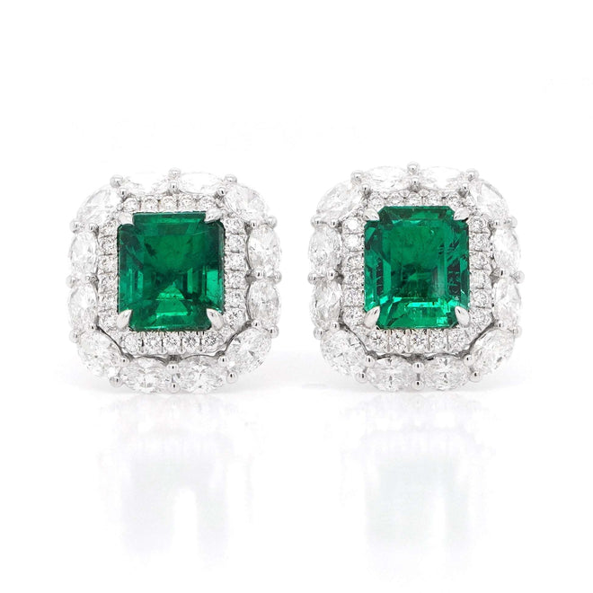 2.76 / 2.37 cts Emerald with Oval Diamond Earrings
