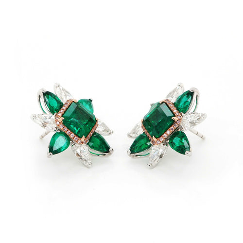 9.89 / 3.39 cts Minor Emerald With Pear Shape Diamond Earrings