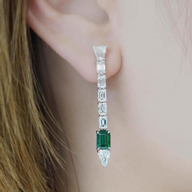 0.97 / 0.83 cts Emerald with Diamond Earrings
