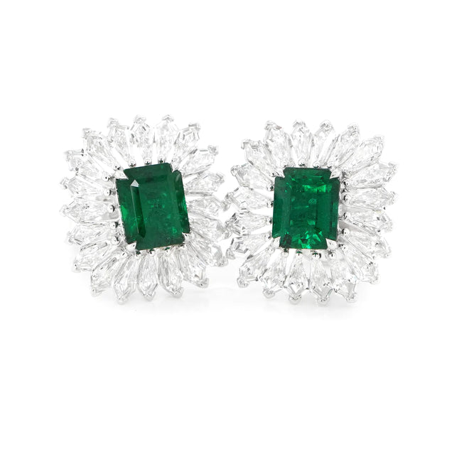 1.384 / 1.361 cts Emerald with Diamond Earrings