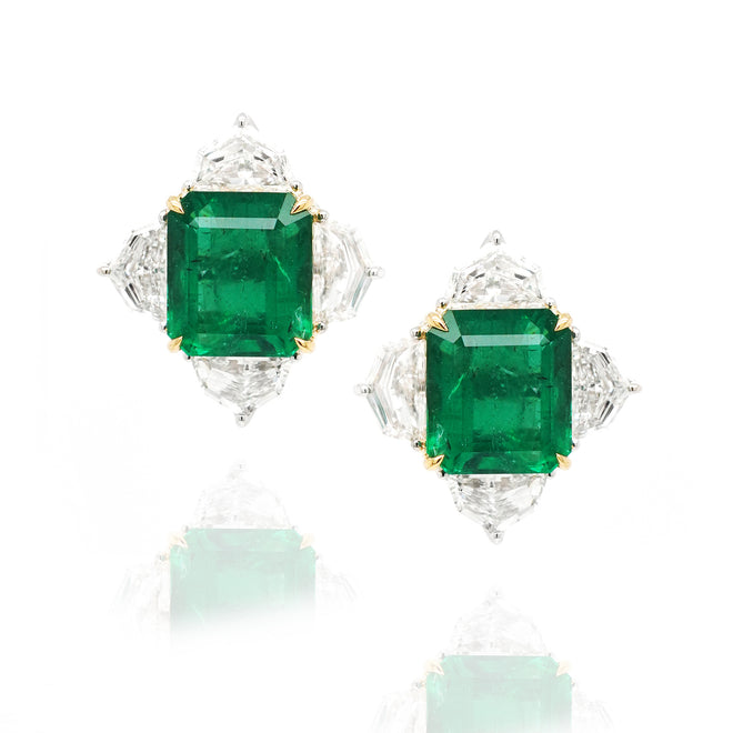  3.96 / 3.92 cts Emerald Diamond Earrings