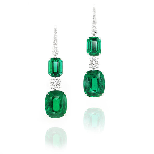 8.97 / 3.39 cts Minor Emerald with Round Diamond Earrings (ENQUIRE)