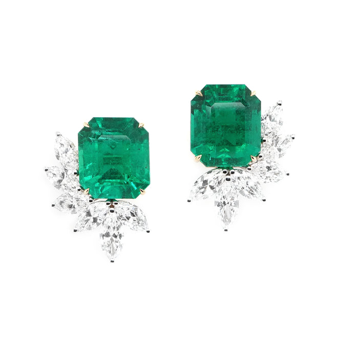 8.60 / 7.07 cts  Emerald with Diamond Earrings (ENQUIRE)