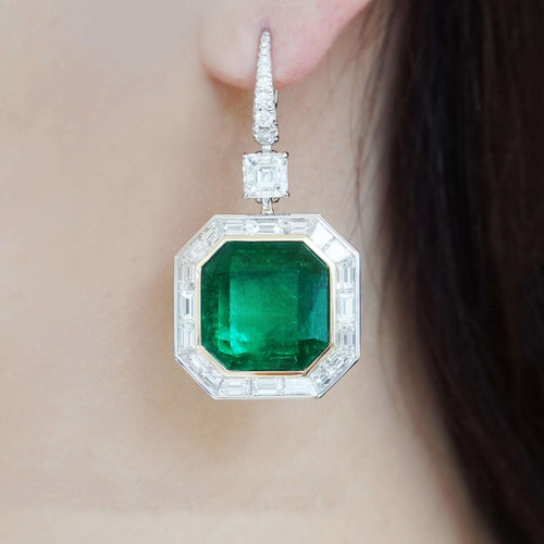 8.52 / 8.50 cts GRS Minor Oil Colombian Emerald with Diamond Earrings (ENQUIRE)