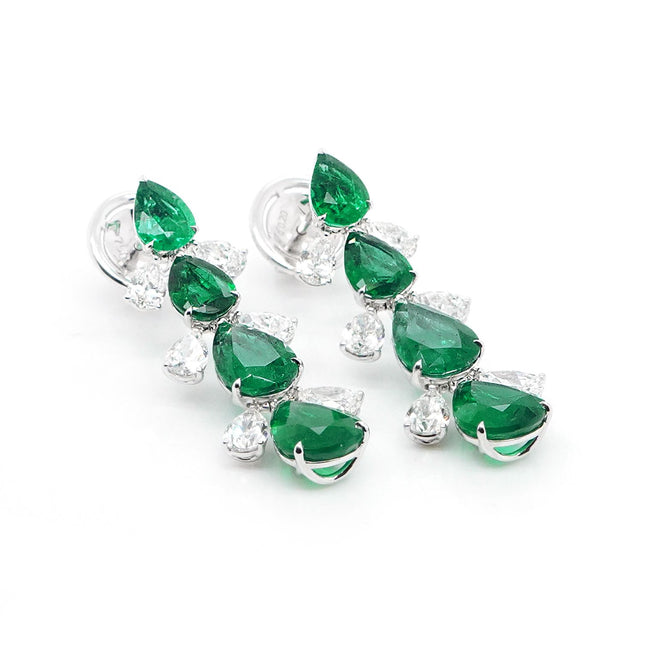 EE-24017-16.745  4.79 cts Pear Shape Emerald with Diamond Earrings (ENQUIRE)