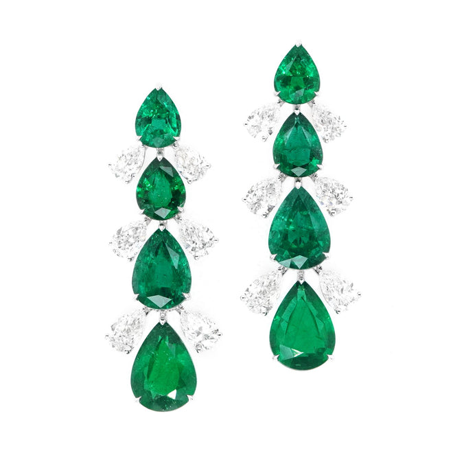 EE-24017-16.745  4.79 cts Pear Shape Emerald with Diamond Earrings (ENQUIRE)