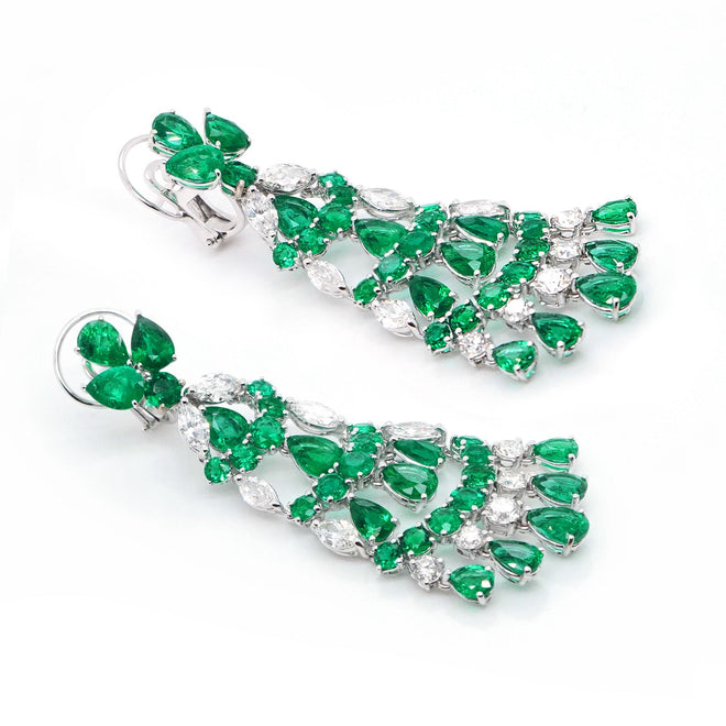 EE-24022-18.16  4.40 cts Minor Oil Colombian Emerald With Diamond Earrings (ENQUIRE)