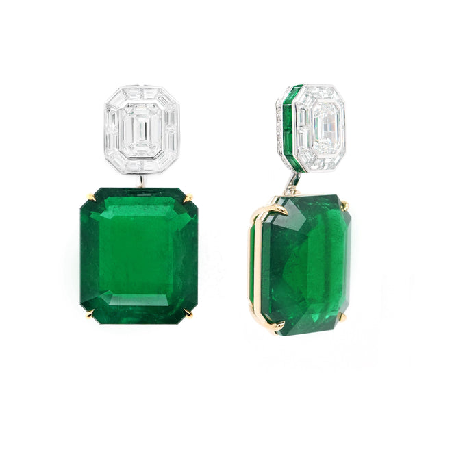 EE-24023-18.767  16.478 cts Emerald with Diamond Earrings (ENQUIRE)