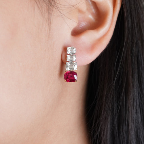 2.42 / 2.04 cts Unheated Burmese Ruby with Diamond Earrings (ENQUIRE)