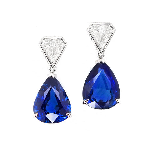 ES-24003-4.70 /4.65 cts Pear Shape Blue Sapphire with Diamond Earrings