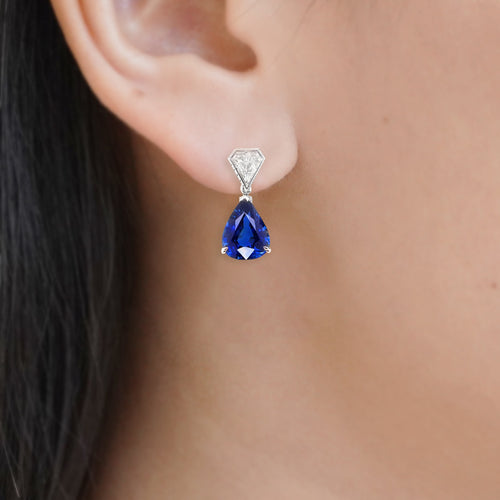 ES-24003-4.70 /4.65 cts Pear Shape Blue Sapphire with Diamond Earrings