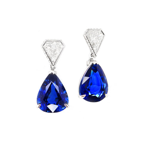 ES-24003-4.70 /4.65 cts Pear Shape Blue Sapphire with Diamond Earrings