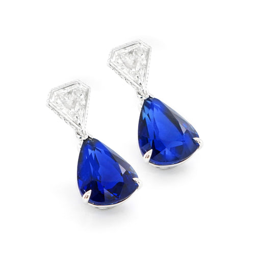 ES-24003-4.70 /4.65 cts Pear Shape Blue Sapphire with Diamond Earrings