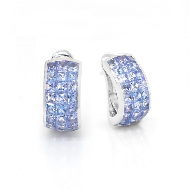 5.86 cts Square Princess Blue Sapphire Huggie Earrings