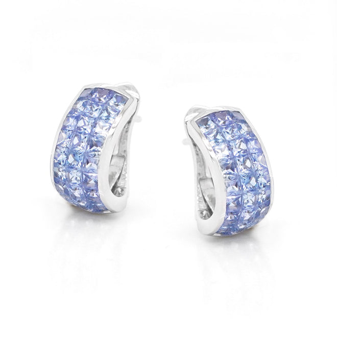 5.86 cts Square Princess Blue Sapphire Huggie Earrings