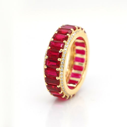 ETN-RR-23042-6.81 cts Octagon Ruby with Diamond Pavé Eternity Ring