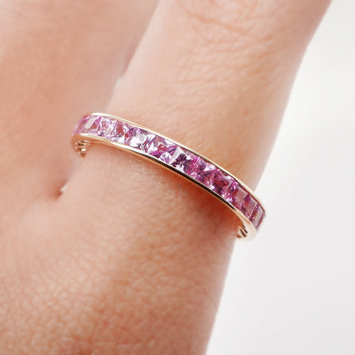 3.05 cts Princess Fancy Pink Sapphire Eternity Ring