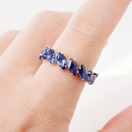 6.78 cts Blue Marquise Sapphire Eternity Ring